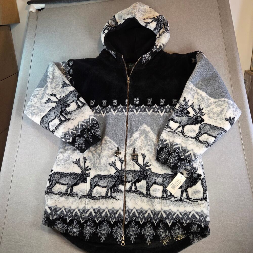 Mazmania Elk Herd Hoodie Women’s M NWT USA Made Wildlife Fleece Full Zip Jacket